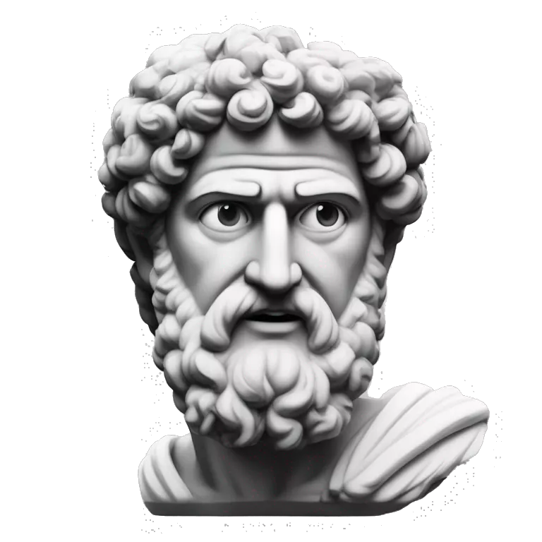 &quot;A dark landscape image of an ancient greek society deeply connected to stoicism, black and white, ancient greek architecture, include one single big statue of a stereotypical strong greek man, marcus aurelius --ar 16:9 --style G4JuqKlERum6vZGYhO9USsL&quot;