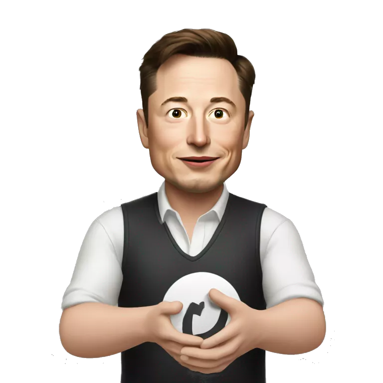 Elon Musk holding a number Zero in the right hand, and a One in his right hand