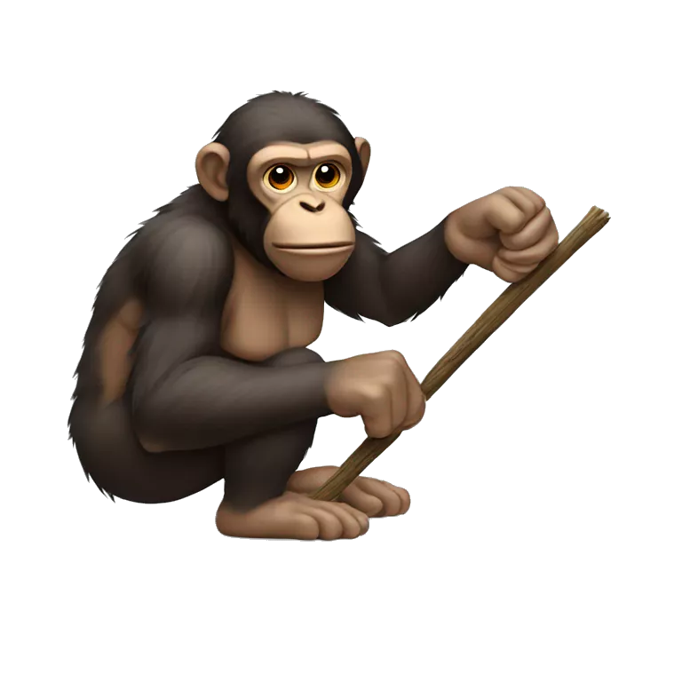 ape hands trying to break a bundle of sticks