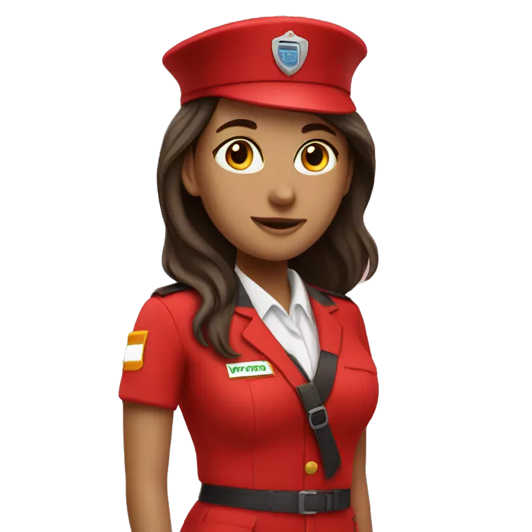 Recruitment girl in red uniform with QSense haft