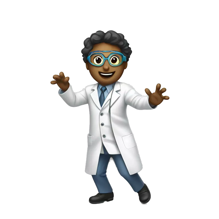 Dancing Scientist:
A cartoon scientist doing a little dance in a lab coat and goggles.
