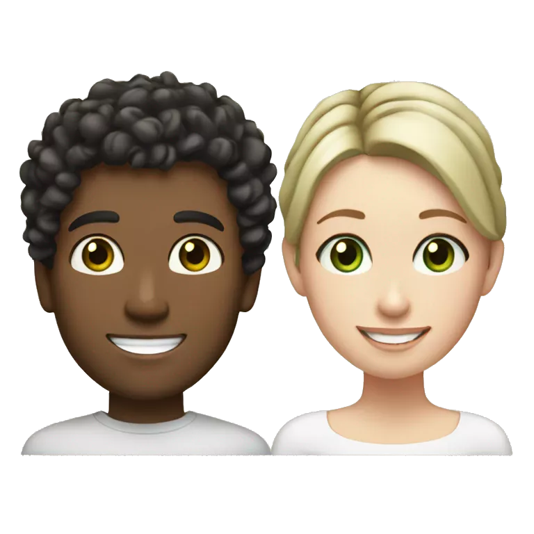 Hispanic male with black curly hair and brown eyes smiling next to white female with straight brown hair and green eyes