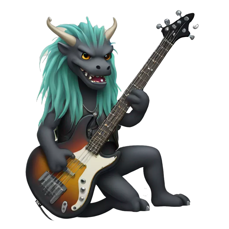 dragon with long hair rocking a bass guitar