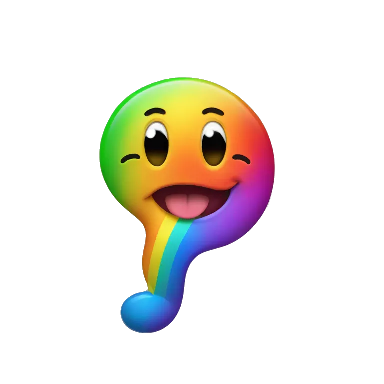 A rainbow-colored emoji sticking out its tongue
