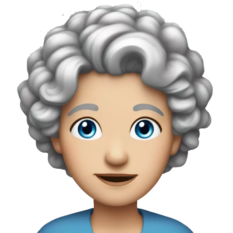 A grandmother with blue eyes with a crown short gray curly hair elegant