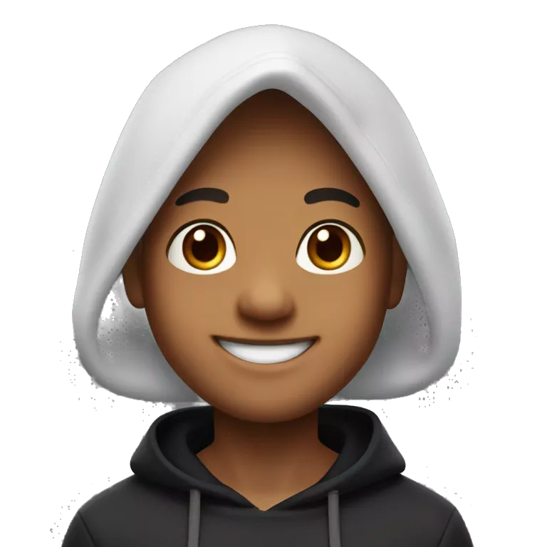 A 3D Memoji of a boy with a friendly expression, wearing a black hoodie and waving while saying &quot;hi&quot;. The Memoji should have vibrant and expressive facial features with realistic fare skin, long hair