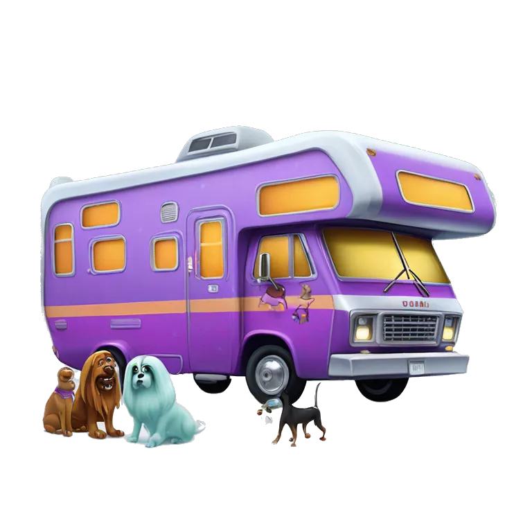 very expensive but haunted horror dream rv camper for Scooby Doo and the kids in the gang and Barbie while it’s cold and snowing hard outside