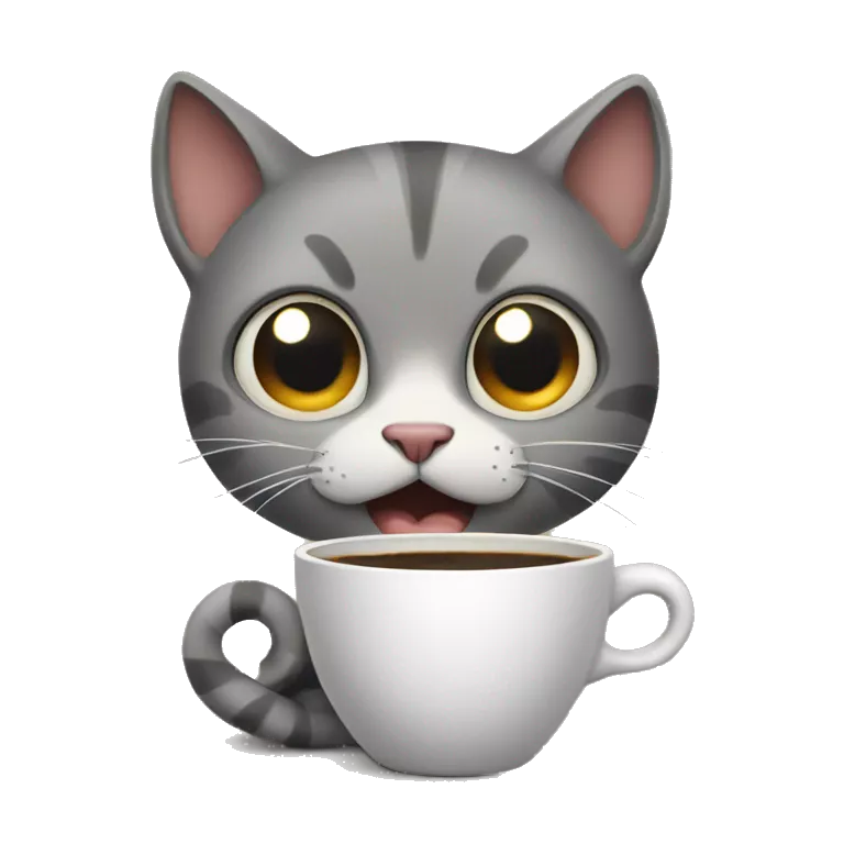 A fearful cat holding a coffee