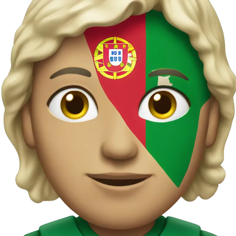 a neutral face with portugal flag in the background