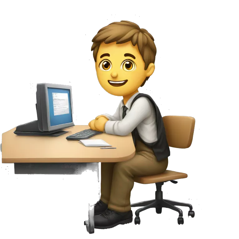 European schoolboy sitting at desk,  computer on desk