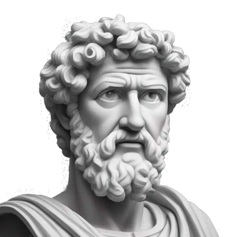 &quot;A dark landscape image of an ancient greek society deeply connected to stoicism, black and white, ancient greek architecture, include one single big statue of a stereotypical strong greek man, marcus aurelius --ar 16:9 --style G4JuqKlERum6vZGYhO9USsL&quot;