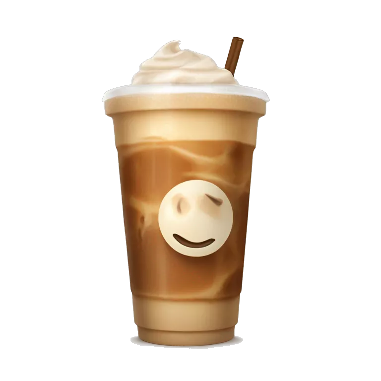 autumn iced latte with foam and ice cubes in a carboard cup