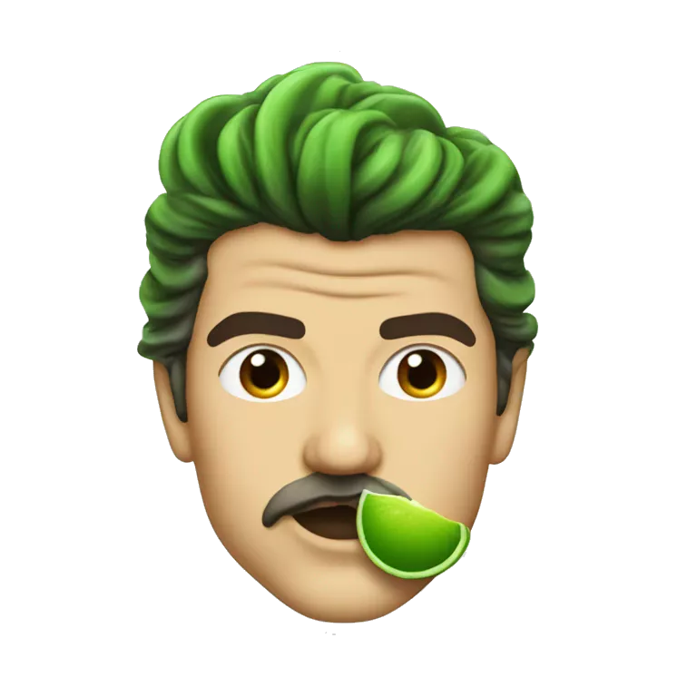 Orlando Bloom wih Green lips and a lime in his mouth