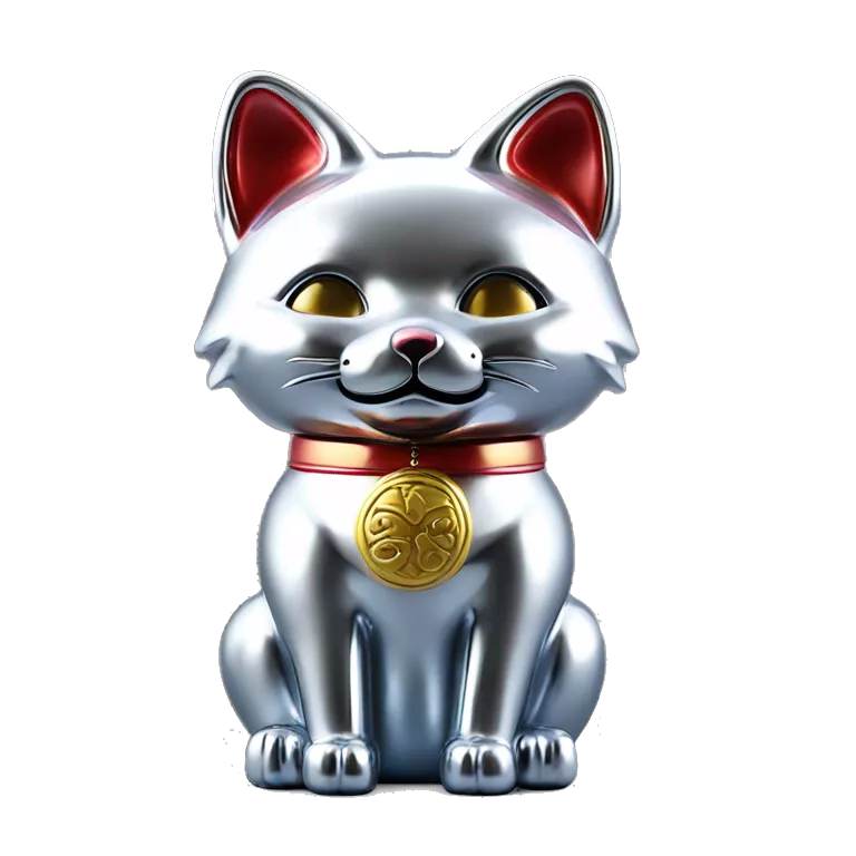 fully chrome fox statue in the form of maneki neko
