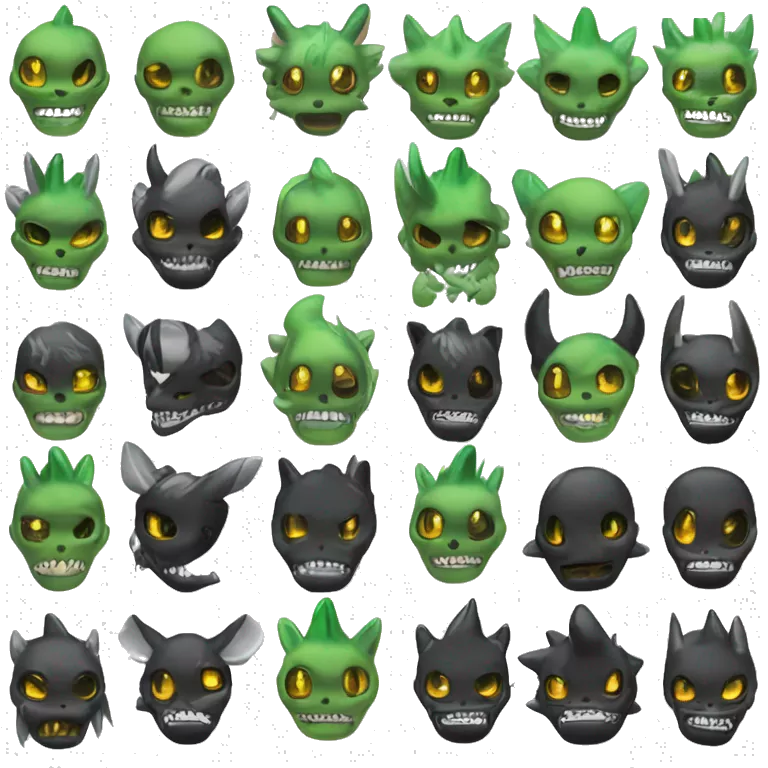 Digimon-Fakémon, horns, black body, green mane, anthro, furry, shark, black skull face, black skull mask, green stripes, tufted tail,