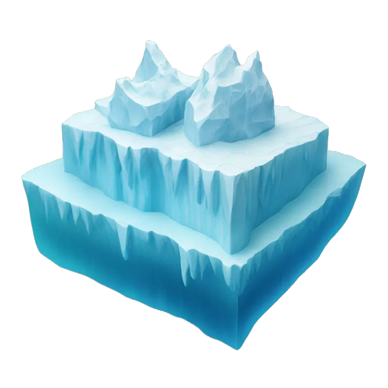 iceberg with four layers (3 underwater) where the top layer is smaller than each successive layer