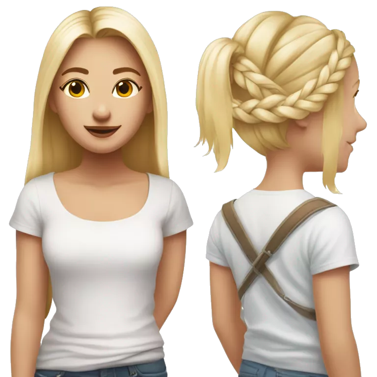 Une fille avec des lunetts roses et un t-shirt blanc un short blanc et une tresse blonde
