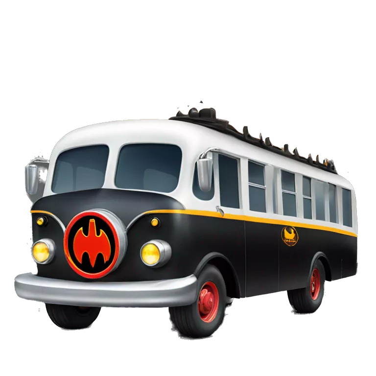 Side view shiny Batman’s black with vertical hot rod flames 1956 ghost busters accessorized school bus