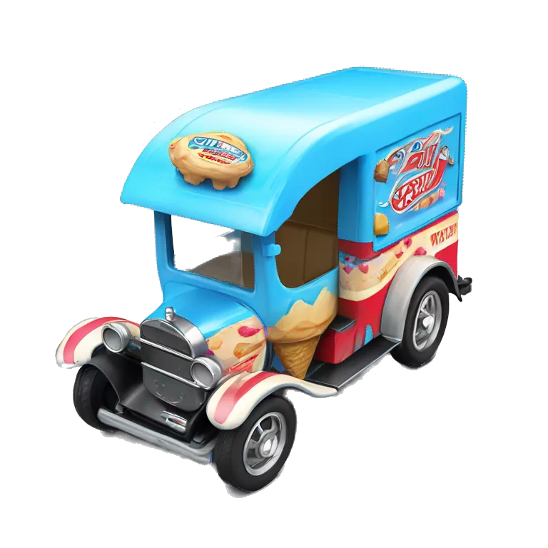 Hot wheels style, ice cream truck from 1917 with wide mag wheels, blue