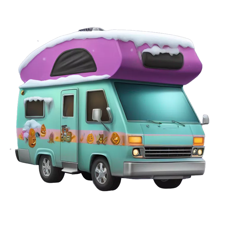 very expensive but haunted horror dream rv camper for Scooby Doo and the kids in the gang and Barbie while it’s cold and snowing hard outside. A Spare Tire with it’s cover is attached to front of the vehicle.