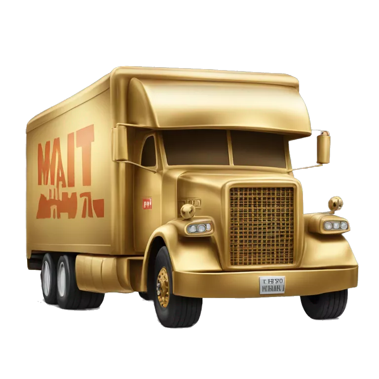 Side view of 1976 very very long 40 foot long mail delivery truck shaped like Princess Leia in gold outfit shaped truck