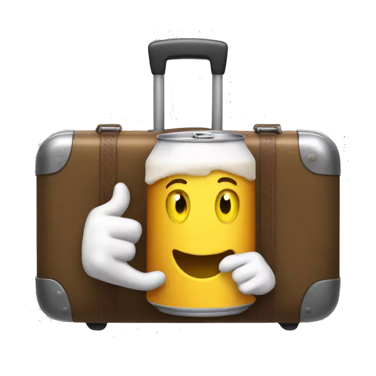 Beer can with hands ready to leave home with suitcases