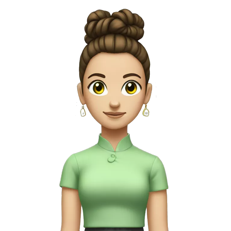 young girl with brunette hair tied up in a high bun and brunette hair, light green eyes  is take a sign with a big 10