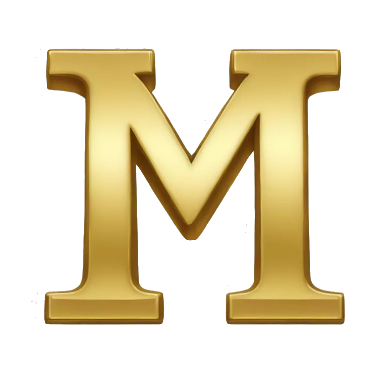 Letter M with Gold Plating with transparent background