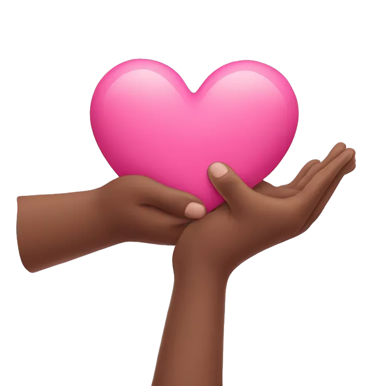 Two hands holding each other with a pink heart above the hands