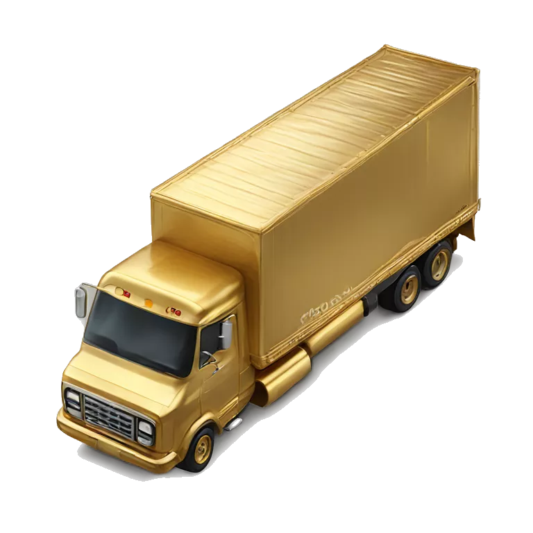 Side view of 1976 very very long 40 foot long mail delivery truck shaped like Princess Leia in gold outfit shaped truck