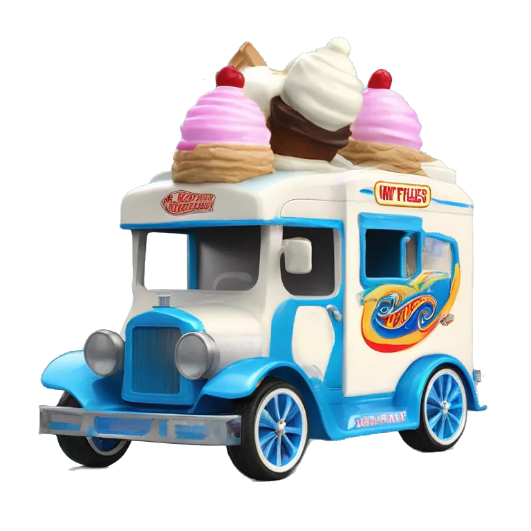 Hot wheels style, ice cream truck from 1912 with wide mag wheels, blue