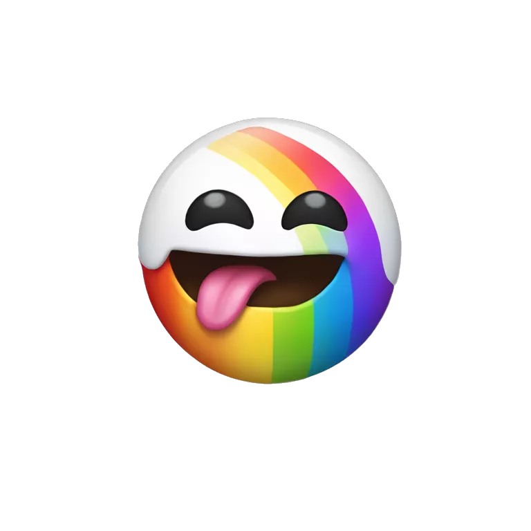 A rainbow-colored emoji sticking out its tongue
