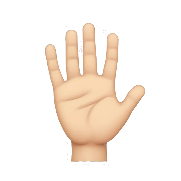Left hand palm waving with middle, ring and pinky fingers together. The pointer fingers and thumb  are separate
