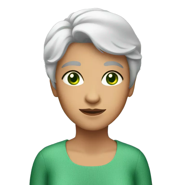 grandmother with silvr short hair and green eyes