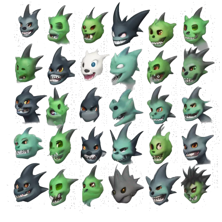 Digimon-Fakémon, horns, black body, green mane, anthro, furry, shark, grey skull face, grey skull mask, green stripes, tufted tail, full body, shark, creature, vernid, LiLaiRa,
