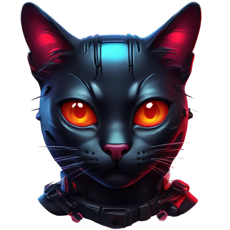 cool looking black midnight cat red neon cyberpunk ecstasy