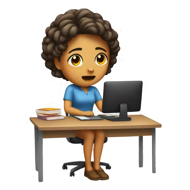 girl frusturated at her desk with hands on her head. full body with the desk included