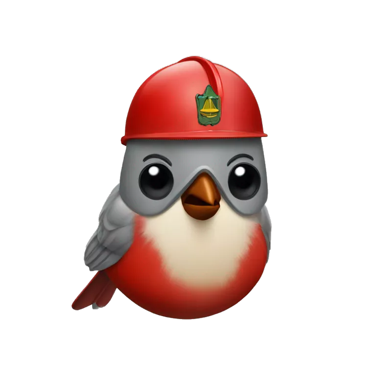 Cardinal bird wearing army helmet