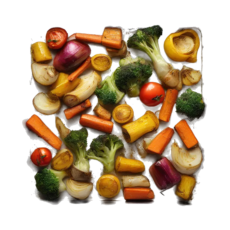 Mixed roasted vegetables in a sheet pan