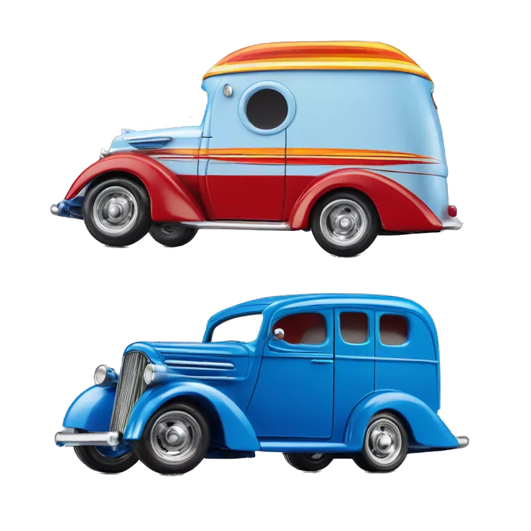 Hot wheels style, hot rod caravan,1937, with trailer, blue