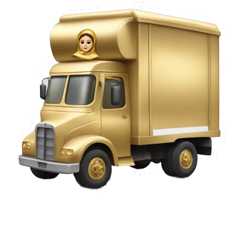 Side view of 1976 very very long mail delivery truck shaped like Princess Leia in gold outfit shaped