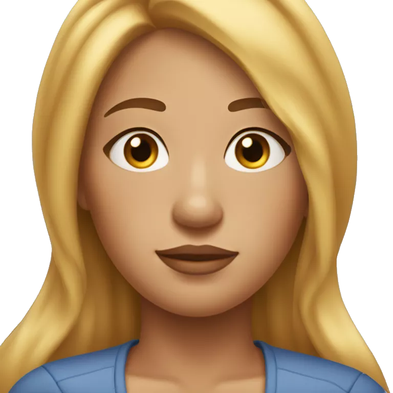 A woman with golden long hair, freckles on her face, and a plus-size build.