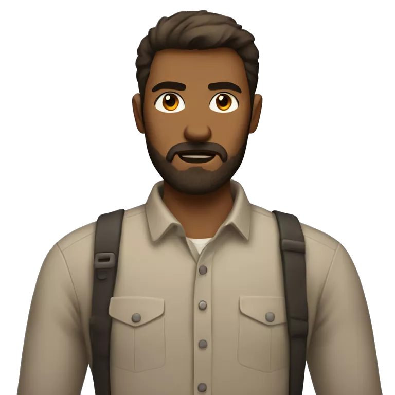 unhappy man with a beard and short scruffy brown hair wearing a buttoned shirt