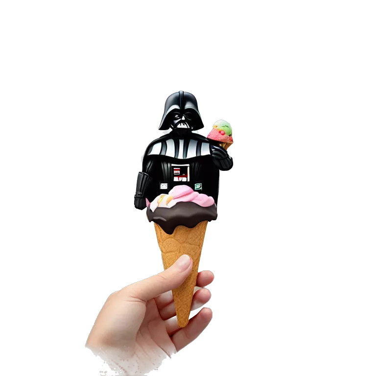 darth vader con alas de pájaro y un helado en una mano en una playa