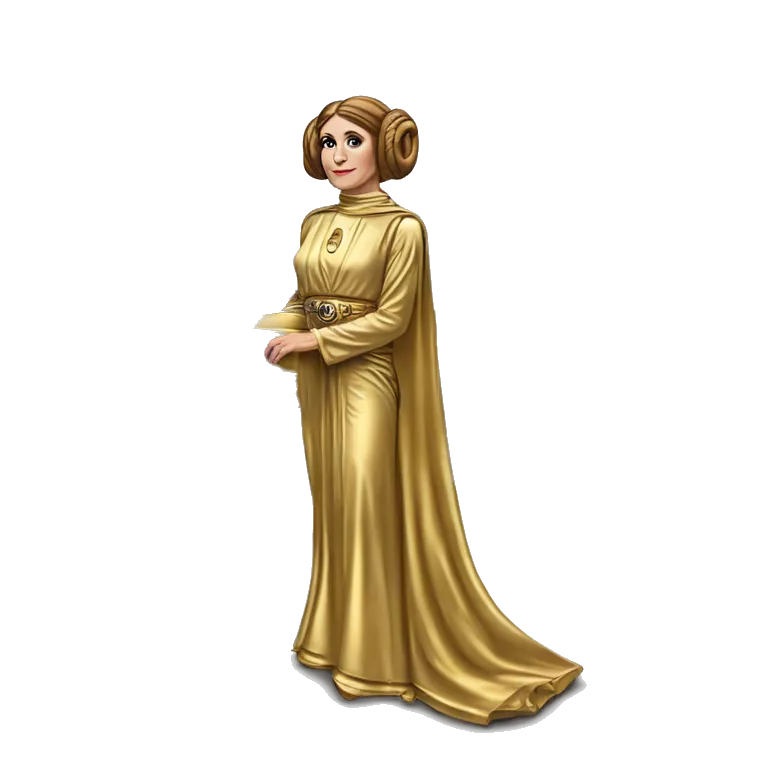 Side view of 1976 very very long 40 foot long mail delivery truck shaped like Princess Leia in gold outfit shaped