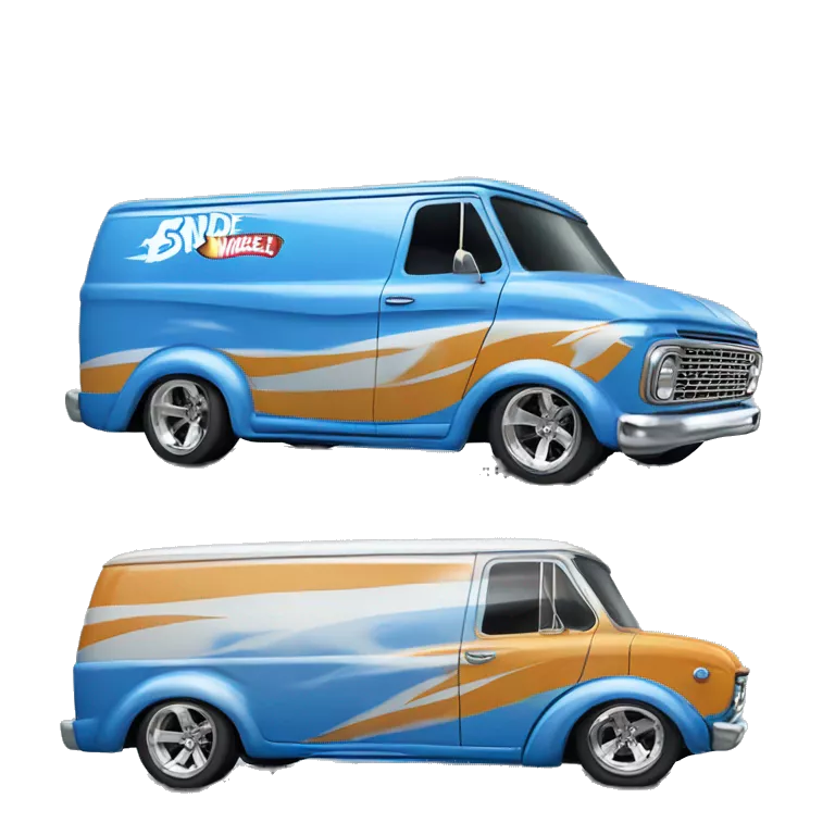 Side shot, Hot wheels, Hot rod, large panel van truck,1964 with exposed chrome exhaust pipes, blue, large wheels in back small front wheels