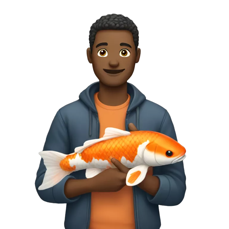 a man holding a koi fish