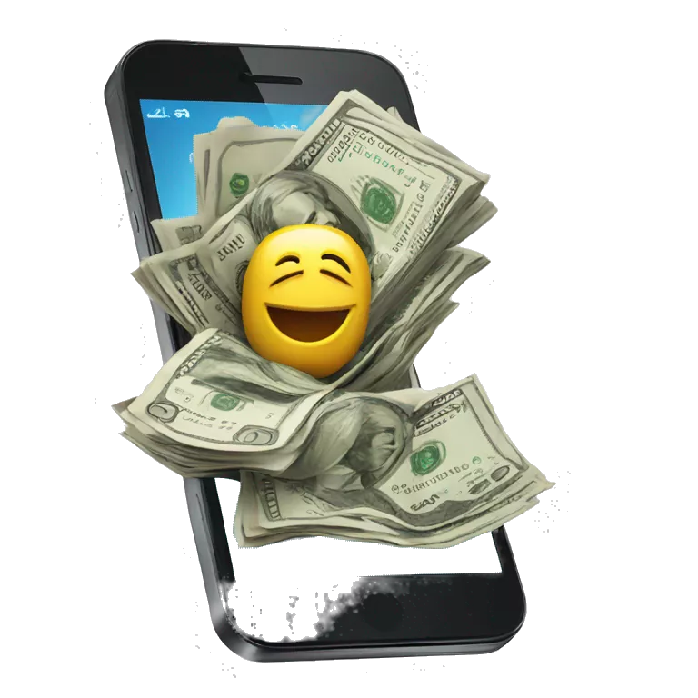 phone with money bursting out of the screen