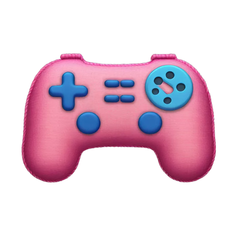 rug in the shape of a pink gamepad with blue buttons