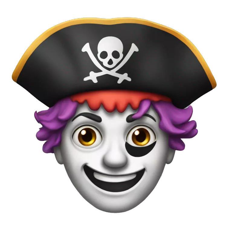 clown with an eyepatch and pirate hat